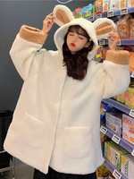 Doux Lolita Manteaux Blanc Pardessus Polyester Automne Lolita Outwears doux et ours mignon oreilles avec capuche de fourrure d\