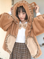Doux Lolita Manteaux Kaki Volants Polyester Pardessus À Manches Longues Hiver Lolita Outwears Manteaux Ours