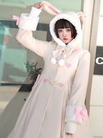 Doux Lolita Manteaux Léger Abricot Lacets Nœuds Polyester Pardessus Hiver Lolita Outwears