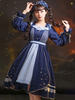 Doux Lolita OP Robe Bleu Polyester Manches Longues Volants Éblouissante Lolita One Piece Robes