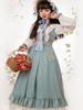 Doux Lolita OP Robe Bleu Vert Polyester À Manches Longues Floral Brodé Lolita Une Pièce Robes