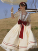 Doux Lolita OP Robe Coton Manches Courtes Volants Noeuds Robe Une Pièce Lolita Abricot Léger