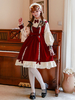 Doux Lolita OP robe dentelle volants bordeaux arcs pli longueur genou manches longues Lolita une pièce robes