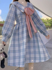 Doux Lolita OP Robe Polyester Manches Longues Noeuds Motif À Carreaux Casual Lolita Une Pièce Robe