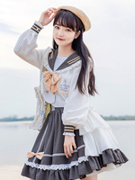 Doux Lolita OP Robe Polyester Manches Longues Volants Nœuds Blanc Casual Lolita une Pièce