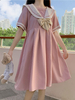 Doux Lolita OP Robe Rose Sailor Col Polyester Manches Courtes Arcs Casual Lolita One Piece Dress