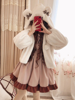 Doux Lolita Pardessus Lait Café Ours Bow Manteau Lolita Manteau En Fausse Fourrure Déguisements Halloween