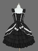 Doux Lolita Robe noire manches JSK Volants Lolita Jumper Jupes Déguisements Halloween