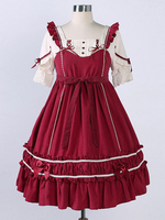 Doux Lolita Robe OP Bourgogne Lolita Bows Une Robes Piece Déguisements Halloween