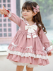 Doux Lolita Rose Volants Polyester Col Marin À Manches Longues Enfants Robe Une Pièce