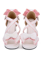 Doux Lolita Sandales Bow Volants Strappy Deux Tone Synthétique Chaussures à talons hauts Lolita Déguisements Halloween