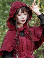 Doux Lolita Tenues Bordeaux Bow Ruffles Bows Cape De Jumper Sans Manches Déguisements Halloween