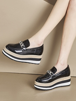Détails métalliques pour femmes Bout rond Talon épais Oxfords Cuir PU
