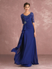 Du côté de la mère de mousseline de soie robe bleu Royal dentelle perles robe de soirée Ruffles Illusion demi manchon formelle robe avec traine