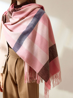 Echarpes Femme Hiver Imprimé Carreaux Bicolores avec Franges