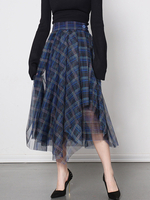 Ecosse Plaid Overskirt Taille Haute Mouchoir Tulle"idien Jupes Décontractées