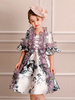 Enfants Cadeau Noël Costume Filles Robe Rococo Blanc Imprimé Volants Demi Manches Robe Royale Vintage Robe de Princesse Déguisement Halloween Baptême