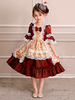 Enfants Cadeau Noël Costume Rétro Filles Robe Rococo Rouge Floral Volants Manches Robe Vintage Royale Robe de Princesse Fille Déguisement Halloween Baptême