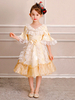 Enfants Cadeau Noël Rétro Costume Filles Robe Rococo Blonde Volants Dentelle Arcs Demi Manches Robe Vintage Robe de Princesse Fille Déguisement Baptême