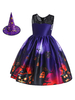Enfants Cosplay Imprimé Robe Princesse Fille Violet Avec Chapeau Sans Manches Costume Déguisements Halloween