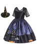 Enfants Cosplay Imprimer Robe Princesse Fille Noir Avec Chapeau Manches Courtes Costume Déguisements Halloween