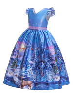 Enfants De Noël Cosplay Imprimer Ruffle Bow Robe Bleue Costumes Des Enfants Cosplay Déguisements Halloween