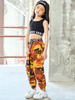 Enfants Jazz Costume De Danse Filles Imprimé Long Pantalon Et Crop Top Gilet 2 Pièces Ensemble Déguisements Halloween