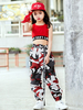 Enfants Jazz Costume De Danse Filles Rouge Imprimé Long Pantalon Et Crop Top 2 Pièces Ensemble Déguisements Halloween