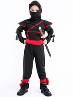 Enfants Ninja Costumes Noir Fibre de polyester Enfants Halloween Costumes Full Set