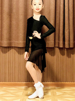 Enfants robes de danse latine filles ensemble noir robe lycra spandex vêtements de danse