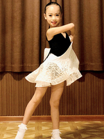 Enfants robes de danse latine filles noires ensemble jupe lycra spandex haut costume de danse