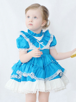 Enfants Sweet Lolita Dress Bleu Ciel Volants Dentelle Arcs Manches Courtes Polyester Sweet Lolita One Piece Robes