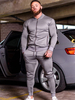 Ensemble 2 pièces de vêtements de sport pour hommes à manches longues et à col bijou; tenue de vêtements de sport gris