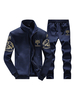 Ensemble 2 pièces de vêtements de sport pour hommes Illustration à manches longues et col montant Tenue de sport bleu marine foncé