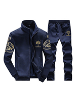 Ensemble 2 pièces de vêtements de sport pour hommes Illustration à manches longues et col montant Tenue de sport bleu marine foncé
