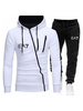 Ensemble 2 pièces de vêtements de sport pour hommes imprimé à manches longues à capuche blanc tenue de sport
