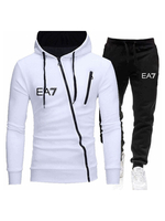 Ensemble 2 pièces de vêtements de sport pour hommes imprimé à manches longues à capuche blanc tenue de sport