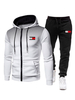 Ensemble 2 pièces de vêtements de sport pour hommes imprimé à manches longues à capuche blanc tenue de sport