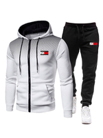 Ensemble 2 pièces de vêtements de sport pour hommes imprimé à manches longues à capuche blanc tenue de sport