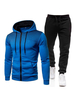 Ensemble 2 pièces de vêtements de sport pour hommes imprimé à manches longues à capuche bleu tenue de sport