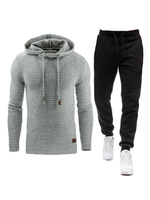 Ensemble 2 pièces de vêtements de sport pour hommes manches longues à capuche gris clair tenue de sport