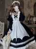 Ensemble 2 pièces gothique Lolita JSK ensemble noir manches longues volants polyester tablier blanc jupe pull noir Lolita tenue