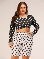 Ensemble 2 pièces grande taille pour femme à manches longues et à carreaux en polyester tenue décontractée