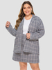 Ensemble 2 pièces grande taille pour femmes col rabattu manches longues boutons à carreaux tenue en polyester tenue décontractée une pièce