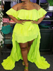 Ensemble 2 pièces jupe haut vert herbe grande taille hors de lépaule haut en polyester robe longue tenue dété