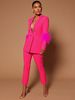 Ensemble Blazer Pantalon Noir Sexy Party Plumes