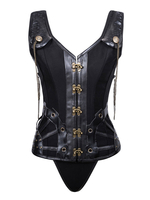 Ensemble corset steampunk corset en faux cuir noir Déguisements Halloween