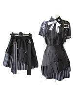 Ensemble court de 2 pièces gothique Lolita noir sans manches à rayures en polyester tenue Lolita noire