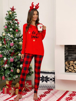 Ensemble de 2 pièces de pyjama familial assorti à motif de Noël en polyester avec pantalon rouge