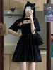 Ensemble de 2 pièces gothique Lolita JSK robe noire sans manches volants Polyester Cover-Up Lolita pull jupe tenue